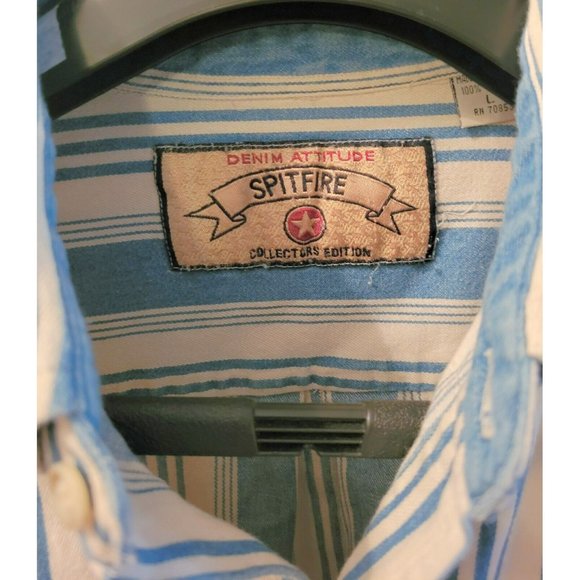 Men's Denim Attitude 100% Cotton Shirt Size L Button Up Lng Slv Blue Wht… - Picture 4 of 5